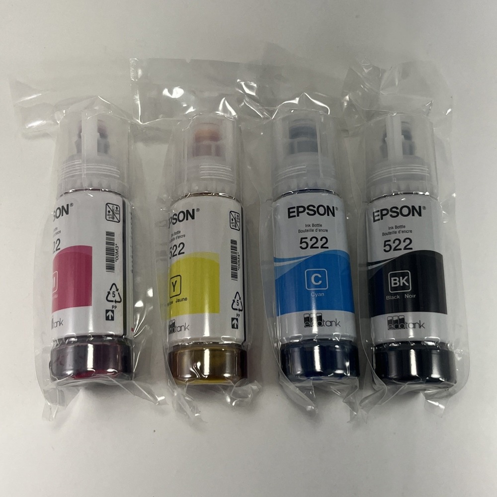 Genuine Epson 522 Ink Bottles 4 Pack OEM for ET-2720 ET-2800 ET-2803 ET-4700